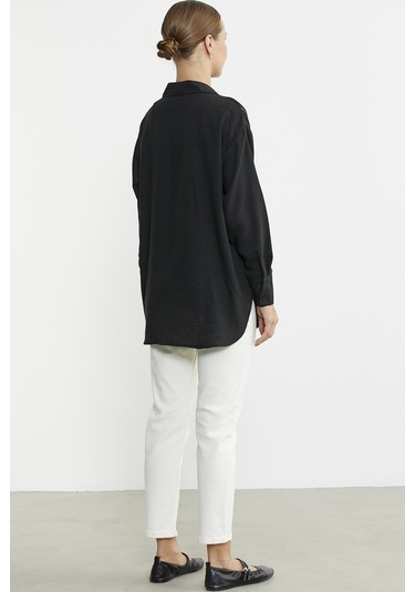 Renkli Dantel Detaylı Tunik Gömlek - Siyah Siyah