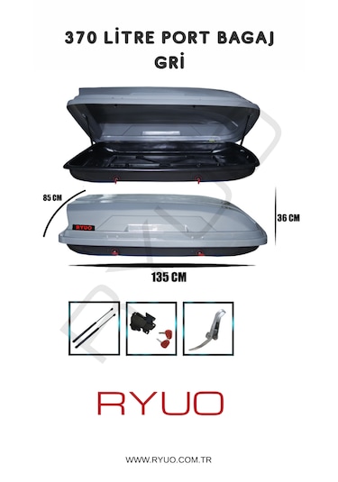 Ryuo Araç Üstü Tabut Port Bagaj 370 Litre Gri