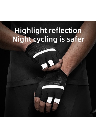 Rockbros S247 1 Çift Yarım Parmak Bisiklet Sürme İçin Yansıtıcı Çizgili Aşınmaya Dayanıklı Eldiven