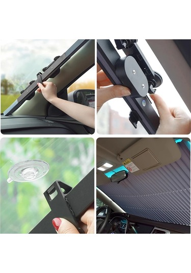 Cbtx Global R-8043 65 Cm Araba Ön Cam Güneşlik Kapak Geri Çekilebilir Cam Güneşlik Vantuzlu