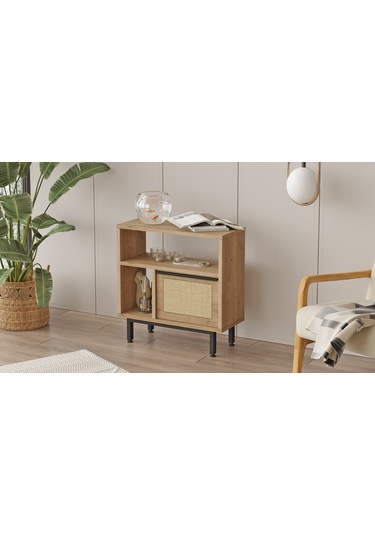 Robin Home Lidya Yan Sehpa Komodin Kapaklı Metal Ayaklı Uv Baskı