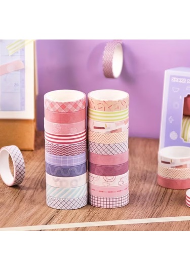 Share Vintage Washi Tape Bant Yapışkanlı Maskeleme Kağıdı Desenli Bant 20'li - Basic Seri Desenler 1