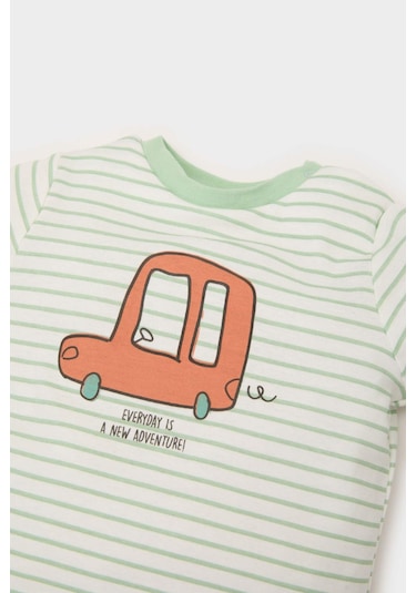 DeFacto Erkek Bebek Yenidoğan Bisiklet Yaka Araç Baskılı Uzun Kollu Çıtçıtlı Body E2456A525SPER105 Ekru