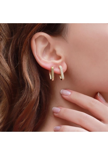 Starlıght Diamond Gold Kaplama Üçgen Küpe Gümüş