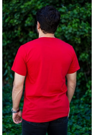 Erkek Kırmızı El Yazısı İmza Baskı Kısa Kollu Bisiklet Yaka Erkek T-shirt 22etsheyaz 001