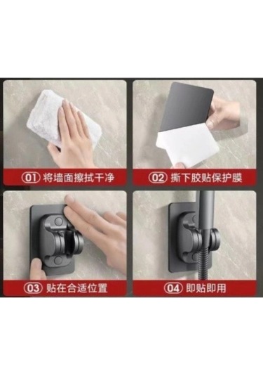 Dodes Yapışkanlı Duş Başlığı Tutucu Ayarlı Siyah Çok Renkli