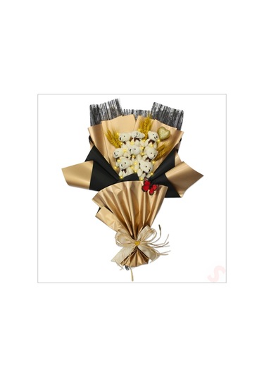 8 Pelüş Ayıcıklı, Kuru Çiçekli Ve Led Işıklı Buket, 59x40cm