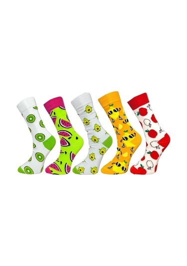 5'li Unısex Meyve Ve Hayvan Temalı Kivi, Karpuz, Avokado, Bal Arısı Ve Elma Tasarımlı Esnek Nem Alabilen Pamuklu Spor Soket Çoraplar Çok Renkli