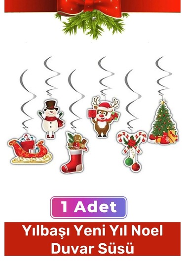 Özel Üretim Noel Yeni Yıl Yılbaşı Temalı Çift Taraflı Sarkıt Tavan Süs 6'lı Kağıt Süs