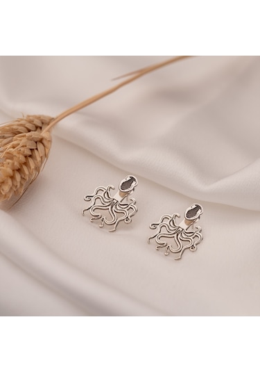 Dkmn Gümüş 925 Ayar Gümüş Ahtapot Desenli Kadın Gümüş Küpe