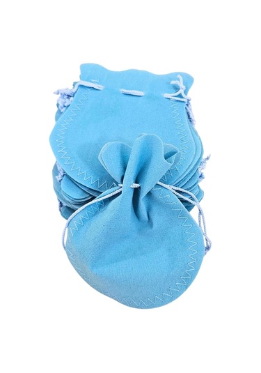 Kadife Kese Açık Mavi 100 Adet 11x14 Boy Takı, Altın Kesesi İpli & Büzgülü