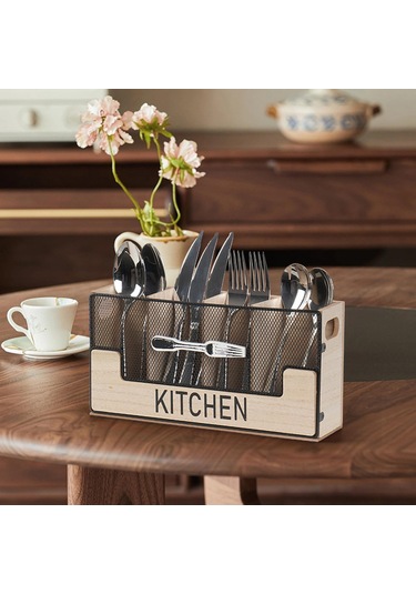 Suntek Mutfak Tezgahı Alet Tutucu Kaşık Çatal Düzenleyici Ahşap Rengi