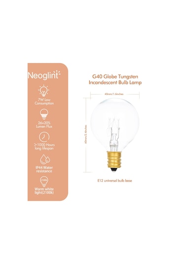 Neoglint Ac230v G40 Küre Tungsten Akkor Ampul Lamba 25 P Ak E12 Taban Soket Tutucu Ip44