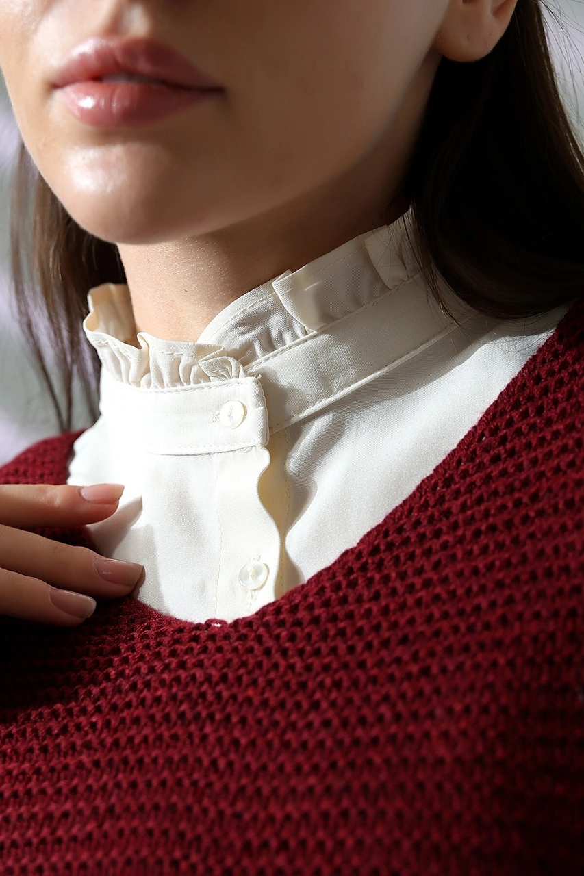 Schık Schık Pamuklu Fırfır Yaka Çıkarılabilir Yarım Gömlek Taş Sckwm24gml02 Taş