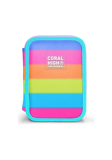 Coral High Kids Renkli Çizgili Çift Katlı Kalem Çanta 11140 Renk