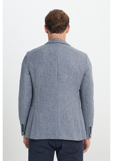 Ac&Co / Altınyıldız Classics Erkek Lacı Slim Fit Dar Kesim Mono Yaka Desenli Torba Cepli Ceket Lacı Lacivert