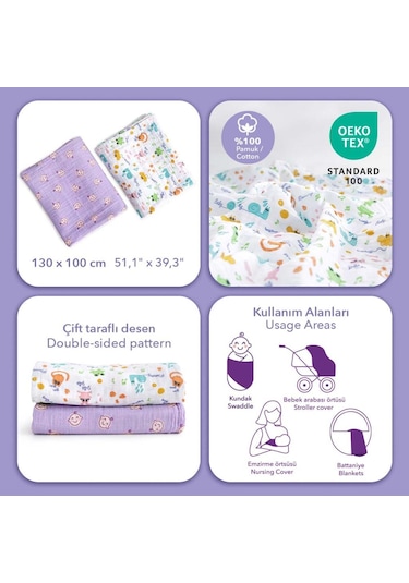 Milk&moo Müslin Örtü 2'li Set Milk&moo Friends Çok Renkli