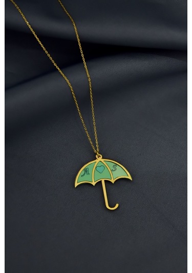 925 Ayar Gümüş Gold-rose Kaplama Rüya Serisi Cam Boyalı Harfli Şemsiye Kolye