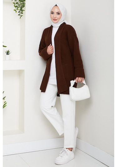 Enfil Şal Yaka Triko Hırka 1598 - Acı Kahve Acı Kahverengi