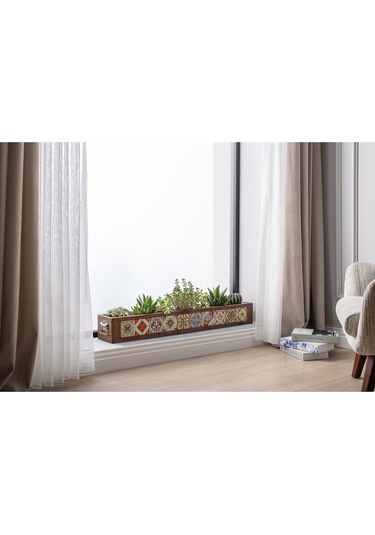Halohope El Yapımı 10 Meksika Çinili Dekoratif Modern Ahşap Dikdörtgen Kaliteli Bahçe Balkon Saksı Saksılık