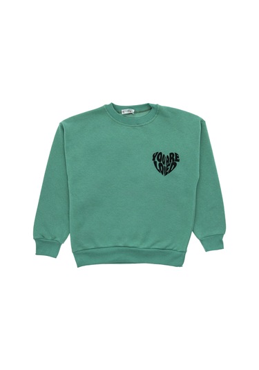 Kız Çocuk 3 İplik Şardonlu-arkası Baskılı Sweatshirt 12-16 Yaş 12396 Su Yeşili