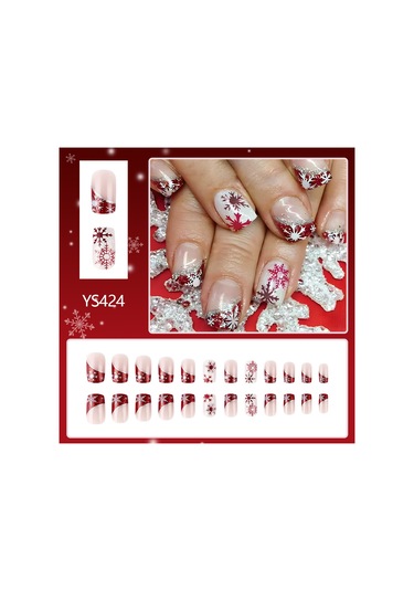 Kısa Parlak Kare Tırnaklar Yeni Noel Kırmızı Ve Beyaz Degrade Simli Şeritler Çıkarılabilir Giyilebilir Tırnak Sanatı 24 Parça Dahil Araçlar Ys424