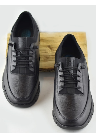 325a Tam Ortopedik Topuk Masajlı Taban Erkek Ayakkabı Hakiki Deri Mevsimlik Ayakkabı Siyah