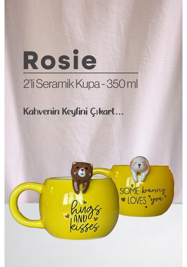 Ayı Ve Tavşan Figürlü Seramik Kupa 350 Ml Beyaz