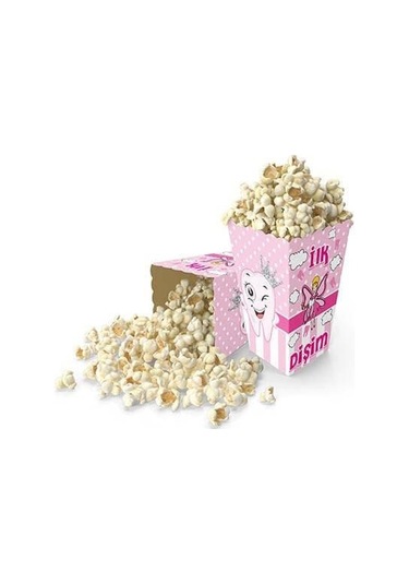 8 Adet - Mısır Kutusu Popcorn Diş Partisi Kız Pembe Diş Buğdayı Parti Seti