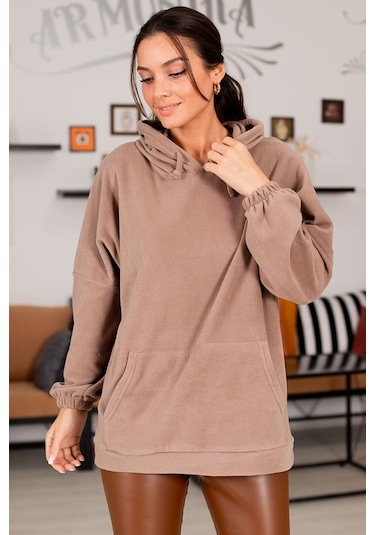 Armonika Kadın Vizon Polar Oversize Sweatshirt Arm-22k001005