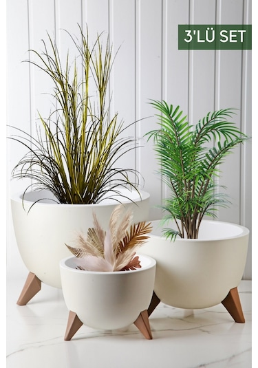 Nandy Home Ufo Model 3'lü Saksı Seti Beyaz