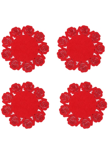 Homyl 4 Adet 15cmx15cm Güller Bardak Altlığı Mat Kaymaz Ped Acı Kahverengi