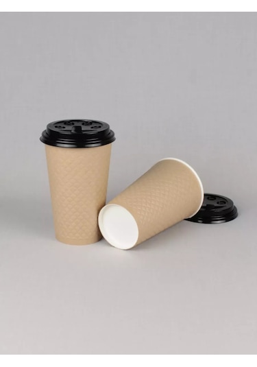 Softhomecraft Kağıt Bardak Çift Katmanlı 400 Ml 25 Adet, Kraft, Kapaklı 173946827 100 adet