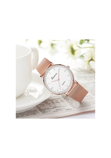 Fastbuy Erkek Kadın Cenevre Moda Kuvars İzle Paslanmaz Çelik Kordonlu Altın Beyaz Kadran Saat Çok Renkli