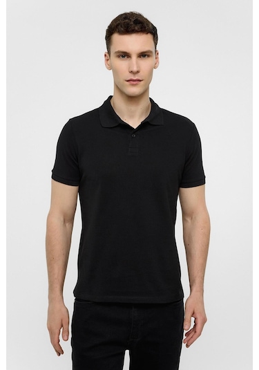 SÜVARİ Siyah Slim Düz Polo Yaka Tişört-38587 Siyah