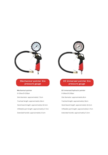 Mufunye Mekanik İmleçlü Lastik Basınç Ölçer - Yüksek Hassasiyetli Şişirici Kafa, Basınç Kontrol Aleti