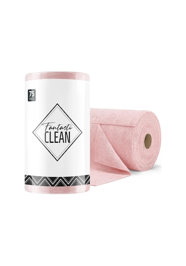 Çok Amaçlı Rulo Mikrofiber Temizlik Bezi 30x30 75 Yapraklı Pembe Pembe