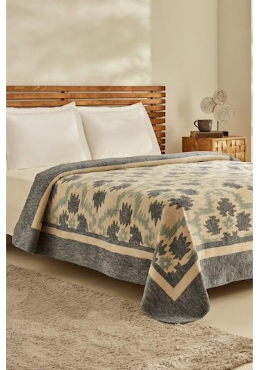 Karaca Home Damask Çift Kişilik Pamuklu Battaniye Lacivert