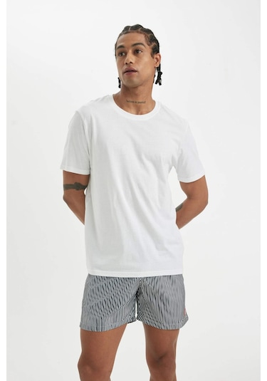 DeFacto Çizgili File Astarlı Kısa Boy Deniz Şortu U0024AZ24HSNV100