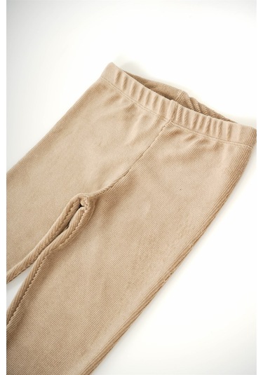 Kız Çocuk Bel Lastikli Fitilli Kadife Tayt Bej