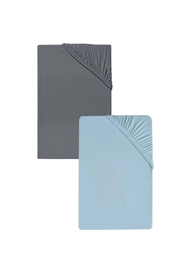 2 Adet Düz Pamuklu Tek Kişilik 120 X 200 Cm Lastikli Penye Çarşaf-antrasit-mavi