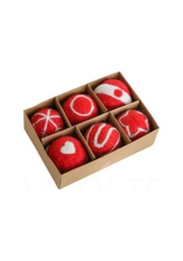 Teltree Noel Dekorasyon Felt Topu Takımı - 6 Adet, Klasik Noel Desenleri, Ev & Ağaç Dekorasyonu, Yumuşak Felt Malzeme