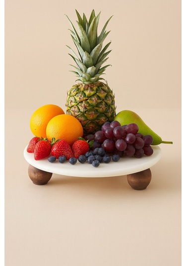 Morponi Dekoratif Top Ayaklı Mermer Sunumluk 25 Cm Beyaz