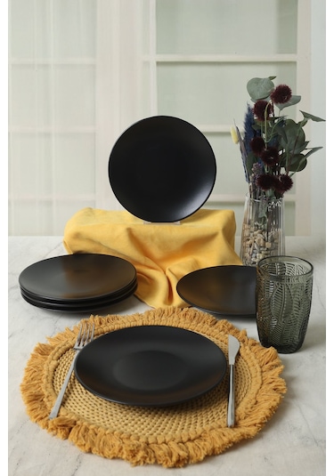 Keramika Mat Siyah Ege Pasta Tabağı 20 Cm 6 Adet 956 Siyah