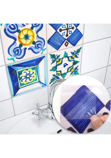 Vkemall Mediterranean Tarzı Retro Pvc Duvar Sticker 20x20cm 10 Adet - Kolay Uygulama, Kalıcı Renkler, Kiralık Evler İçin