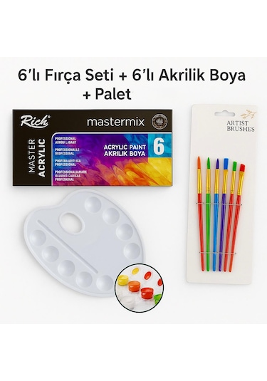 6 Lı Fırça-boya-palet Akrilik Tuval Guaj Sulu Boya Hobi Ve Profes