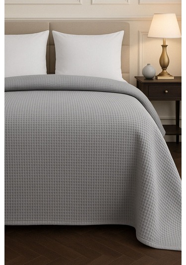 Renkli Gofret Desen Tek Kişilik Yatak Örtüsü Otel Pike 160x230 Cm Gri