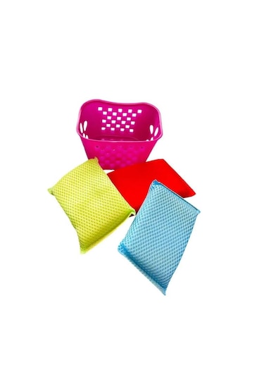 3'lü Sepetli Bulaşık Süngeri Renkli