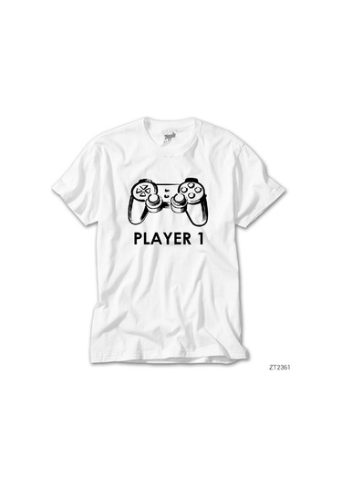 Gamepad Player 1 Beyaz Tişört Beyaz