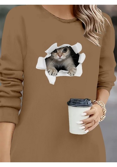 S-pazarım Kadın Uzun Kollu Bisiklet Yaka Kısa Viskon Iki Iplik Elbise Bej